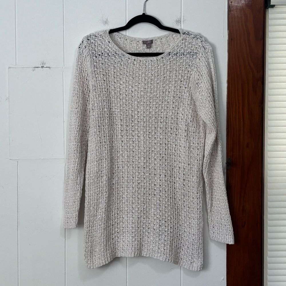 J.‎ Jill Cream Open Crochet Knit Linen Sweater Size Large